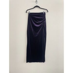 Earthbound Trading Skirt Women M Purple Velvet Maxi Ruched Dark Romantic Femme